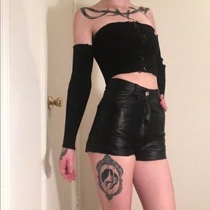 Black High Waisted Leather Biker Shorts